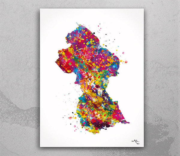 Guyana Map Watercolor Print Homesick Wall Art Wedding Gift Honeymoon Gift Engagement Gift Wall Hanging Map Home is where Art Wall Decor-644