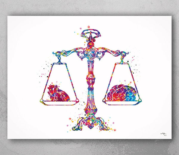 Balance Scale Brain and Heart Anatomy Watercolor Print Cardiology Decor Medical Art Print Science Art Print Doctor Print Wall Hanging-984