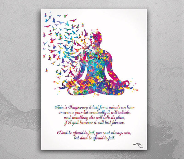 Don't be afraid Quote Yoga Art Yoga Sukhasana Yoga Poster Yoga Pose Yoga Print Yoga Watercolor Yoga Studio Yoga Decor Yoga Wall Decor-740