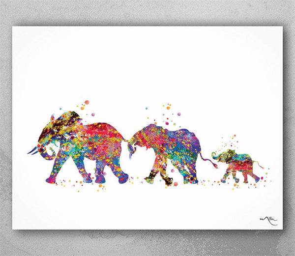 Elephant Family Mom Dad and Baby Watercolor Print Wedding Gift Housewarming Gift Nursery Wall Art Wall Decor Home Decor Wall Hanging-211