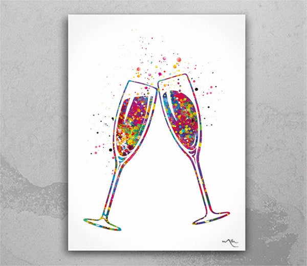Champagne Glasses Champagne Flute Watercolor Print Bar Kitchen Decor Celebretion Wedding Gift Home Decor Home Party Housewarming Gift-727
