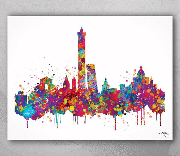 Bologna Skyline, Bologna City, Bologna Watercolor Print, Italy Art Print, Wedding Gift, Travel Wall Decor, Home Decor, Wall Hanging-903