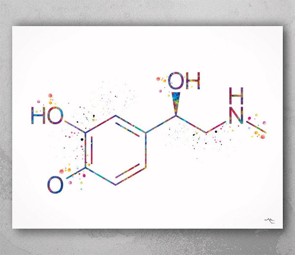 Adrenaline Molecule Watercolor Print Chemical Epinephrine Molecule Nerd Art Science Biology Medical Art Chemistry Science Art Decor-350