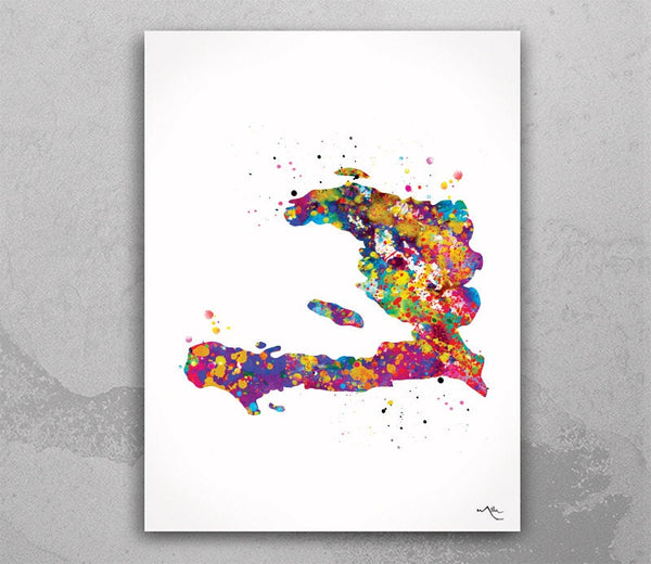 Haiti Map Watercolor Print Haitian Country Map Decor Wanderlust Art Print Wall Wedding Gift Poster Travel Gift Wall Map Art Wall Hanging-536