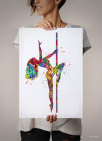 Pole Dancer Woman Girl Watercolor Print Dance Studio Sports Art Fitness Gift Sexy Show Nursery Art Dance Gift Girls Dancing Wall Art-1308