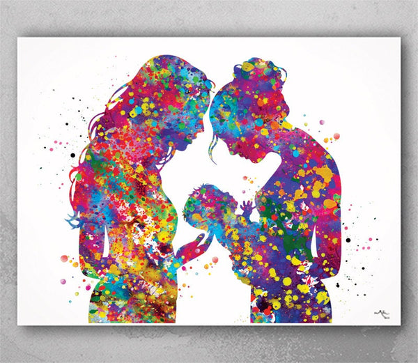 Two Moms Watercolor Print Same Sex New Moms LGBT Family Love Wins Wedding Gift Wall Art Gay Lesbian Gift Art Home Decor Mrs and Mrs-1510