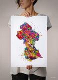 Guyana Map Watercolor Print Homesick Wall Art Wedding Gift Honeymoon Gift Engagement Gift Wall Hanging Map Home is where Art Wall Decor-644
