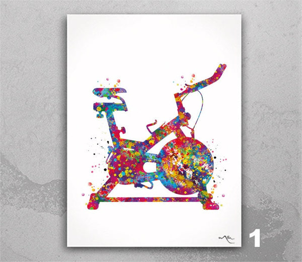Workout Bike Exercise Bike Watercolor Print Cross Training Wall Decor Gym Fitness Stationary Bike Sport Home Gym Sports Room Wall Art-2432
