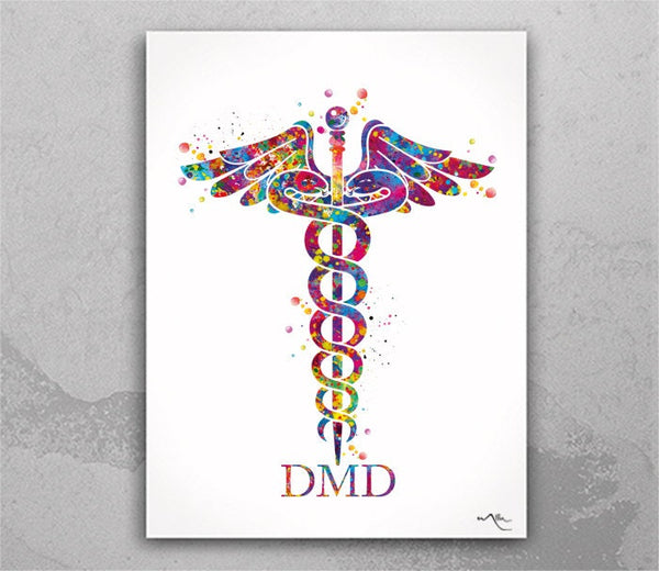 Dentist Caduceus Watercolor Print DMD Medical Art Dental Cabinet Office Clinic  Dentistry Art Gift Doctor Tooth Teeth Decor Science Art-279