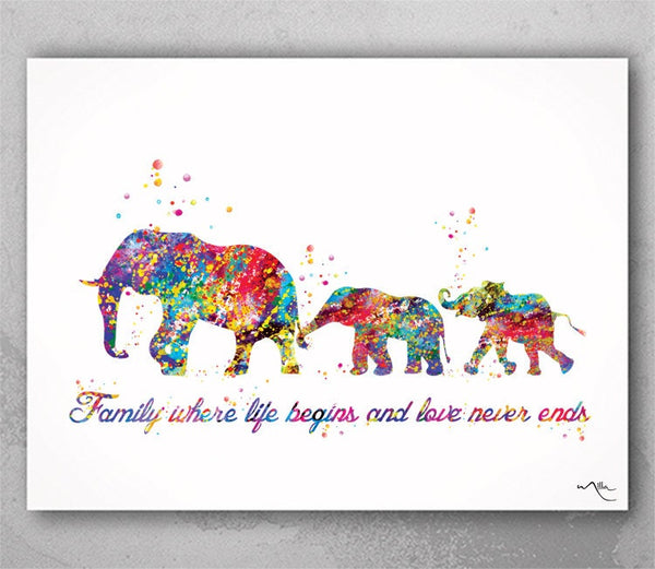 Elephant Family Mom Dad and Baby Family Quote Art Print Watercolor Painting Wedding Gift Wall Art Wall Decor Art Home Decor Wall Hanging-767
