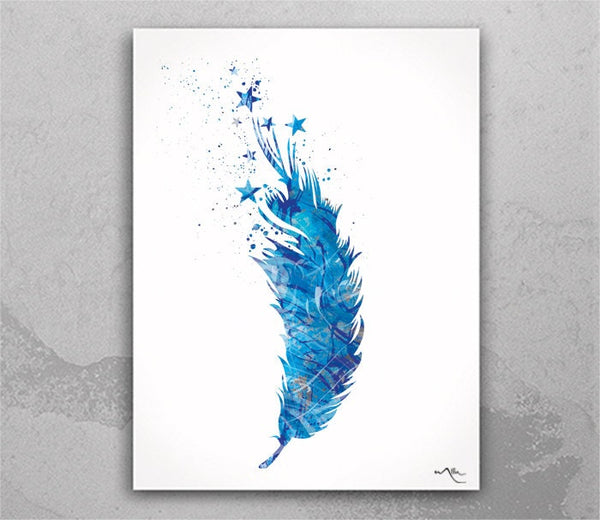 Feather and Stars Watercolor Print Boho Art Office Decor Gift Wall Art Poster Minimalist Wall Decor Art Home Decor Wall Hanging-1465
