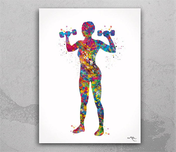 Fitness Girl Watercolor Print Fit Girl Mom Female Woman Dumbbells Wall Art Decor Gym Weight Lifting Sport Bodybuilding Weight Training-2425