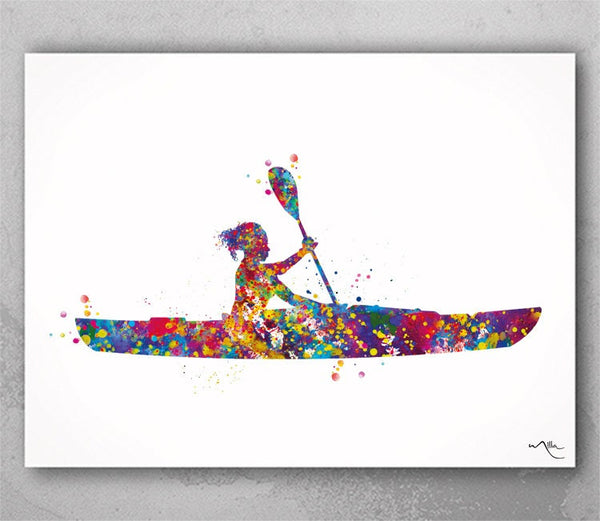 Kayak Girl Watercolor Print Sports Art Canoe Rowing Woman Room Decor Nursery Art Water Sports Girls Gift Kayaking Girl Gift Wall Art-2441