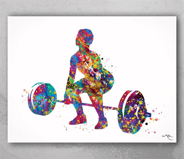 Woman Weight Lifter Watercolor Print Female Weightlifter Gift Art Wall Decor Gym Fitness Like a Girl Ladies Sports Art Sport Wall Art-2443