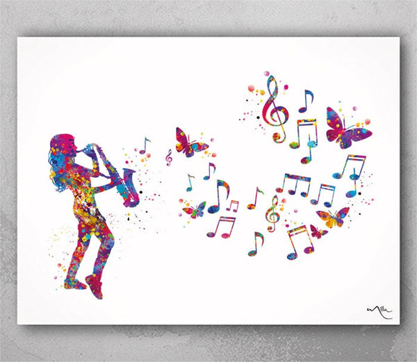 Saxophone Player Watercolor Print Jazz Musician Poster Saxophonist Girl Woman Music Studio Conservatory Decor Music Room Decor Wall Art-52