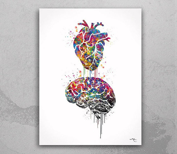 Love Anatomy Watercolor Print Housewarming Gift Wall Art For Him Wall Art Poster Dorm Decor Love Heart and Brain Anatomy Wall Hanging-312