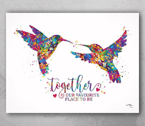 Hummingbirds Watercolor Print Love Quote Wedding Gift Wall Art Together Quote Bird Painting Couple Gift For Her For Him Wall Hanging-2020