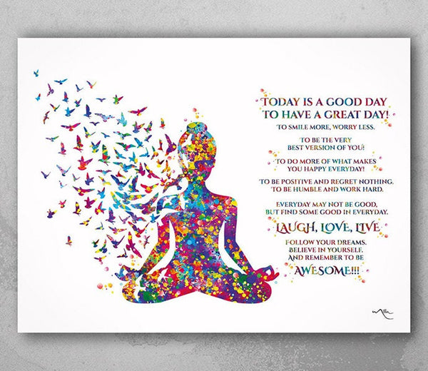 Yoga Art Today is a Good Day Motivational Quote Watercolor Print Yogi Poster Yoga Print Yoga Woman Yoga Studio Wall Art Decor Yogi Gift-725