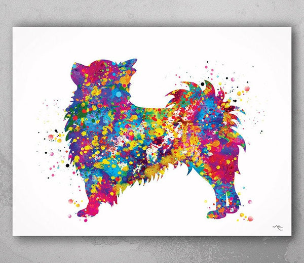 Chihuahua Long Hair Watercolor Print Dog Print Custom Dog Print Cute Dog Art Nursery Dog Wall Art Long Haired Chihuahua Pet Poster Puppy-897