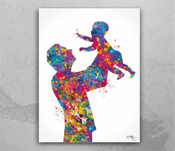Father and Son Watercolor Print New Mom and Father Day Parents Love Gift Wall Art Family Wedding Gift Art Home Decor Nursery Decor-2445
