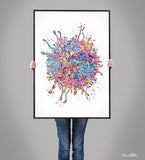 T-Cell Watercolor Print Immune Cells Medical Art Science Histology T Cells Biology Art Oncology immunology Clinic Office Cancer Chemo-1472