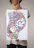 Pregnancy Watercolor Print Womb Pregnancy Anatomy Gynecology Obstetrician Nursing Midwife Baby Fetus Medical Art Clinic Doctor Gift-1096