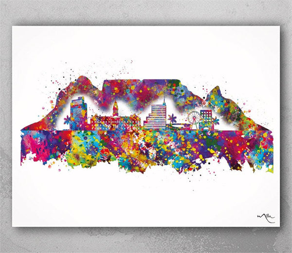 Cape Town Skyline Watercolor Print City Map South Africa Homesick Art Print Wall African Travel Wall Decor Table Mountain Wall Hanging-2019