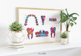 Dentist Art Watercolor Print Tooth Teeth Anatomical Dental Office Clinic Dentistry Dental Implant Orthodontic Orthodontist Teeth Braces-260