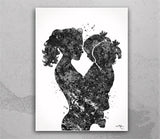 Mother and Two Daughters Watercolor Print Mother with Baby Twin Babys Mom and Childrens Mum and Kids Girl Baby Shower Nursery Decor-1876 - CocoMilla