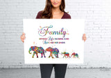 Elephants Two Moms with Babies Family Quote Watercolor Print Family Gift Wall Art Christmas Gift Lesbian Family Wall Hanging LGBT Gift-1154