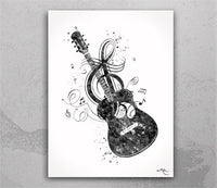 Acoustic Guitar Music Instrument Watercolor Print Classic Guitar Player Music Art Wall Decor Guitarist Gift Geekery Nerdy Wall Hanging-2453