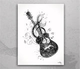 Acoustic Guitar Music Instrument Watercolor Print Classic Guitar Player Music Art Wall Decor Guitarist Gift Geekery Nerdy Wall Hanging-2453