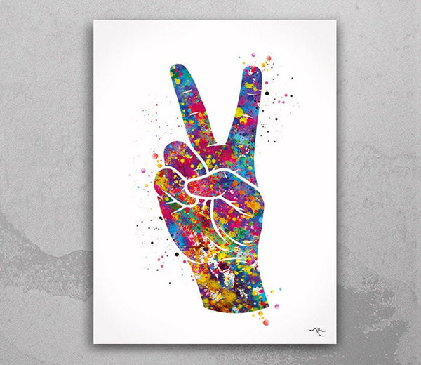 Peace Hand Sign Watercolor Print Symbol Poster Housewarming Gift ASL Sign Language Wall Art Wall Decor Art Home Decor Wall Hanging-215