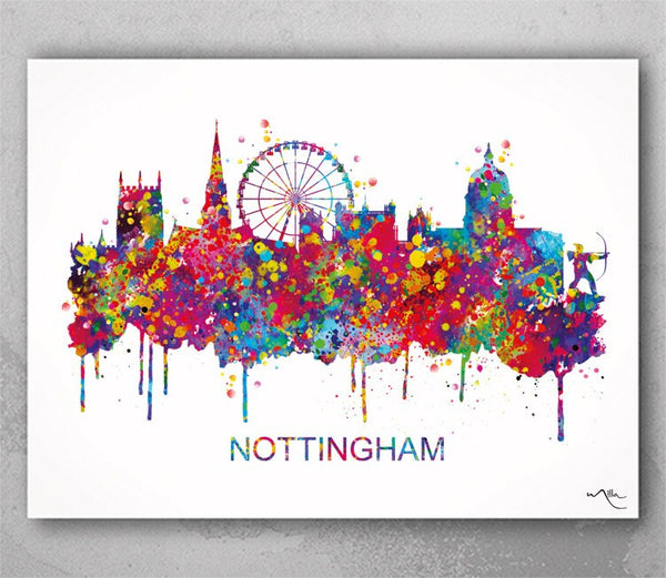 Nottingham Skyline, Nottingham Watercolor Print, England Art Print, Wall Art, Wedding Gift, Travel Wall Decor, Home Decor, Wall Hanging-884