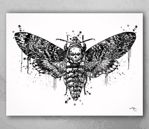 Deaths Head Hawk Moth Watercolor Art Print Totem Animal Wall Art insect collectable Wall Decor insect art Wall Hanging Gothic Dark Decor-836