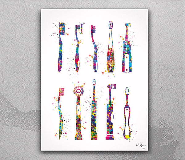 Toothbrush Art Watercolor Print Dental Care Tooth Medical Art Dental Clinic Decor Gift Dental Dentist Dentistry Office Dental Hygienist-2459