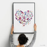 Optometry Art Watercolor Print Optometrist Gift Optician Poster Eye Doctor Heart Shape Medical Art Ophthalmology Love Eye Clinic Decor-2463 - CocoMilla