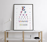 Eye Chart Watercolor Print Eye Test Optometrist Optician Poster Vision Test Medical Art Ophthalmology Doctor Office Clinic Wall Art-2465