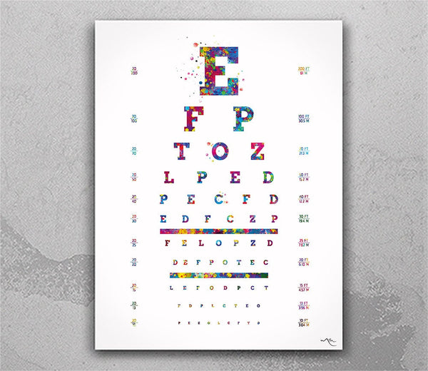 Eye Chart Watercolor Print Eye Test Optometrist Optician Poster Vision Test Medical Art Ophthalmology Doctor Office Clinic Wall Art-2465