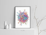 T-Cell Watercolor Print Immune Cells Medical Art Science Histology T Cells Biology Art Oncology immunology Clinic Office Cancer Chemo-1472