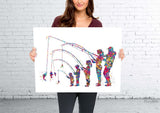Family Fishing Watercolor Print Mom Dad Son Daughter Kids Poster Housewarming Gift Wall Art Father Mother and Son Gift Nursery Decor-2472