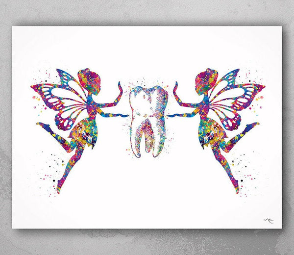 Tooth Fairy Watercolor Print Tooth Fairies Anatomical Art Dental Clinic Decor Art Dentistry Office Medical Graduaiton Dentist Gift Art-1328