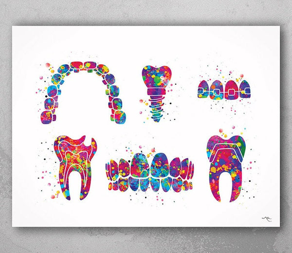 Dentist Art Watercolor Print Tooth Teeth Anatomical Dental Office Clinic Dentistry Dental Implant Orthodontic Orthodontist Teeth Braces-260