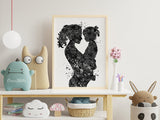 Mother and Daughter Watercolor Print Black and White Mother with Baby Parent Love Mother and Children New Mum Baby Shower Nursery Decor-39