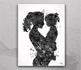 Mother and Daughter Watercolor Print Black and White Mother with Baby Parent Love Mother and Children New Mum Baby Shower Nursery Decor-39