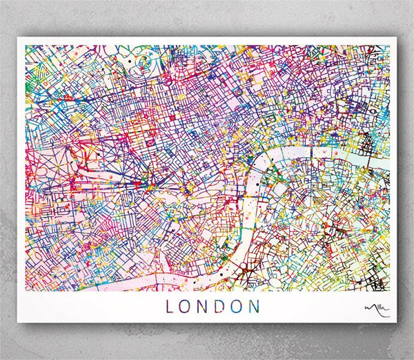 London City Map Watercolor Print England United Kingdom British Housewarming Gift Travel Poster Wall Decor  Home Decor Wall Hanging-579