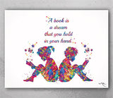 Reader Kids Boy and Girl Watercolor Print Book Lover Gift Wall Art Teen Room Decor Poster Wall Decor Library Art Nursery Decor Nursery-1178