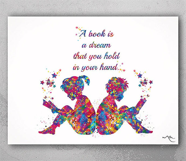 Reader Kids Boy and Girl Watercolor Print Book Lover Gift Wall Art Teen Room Decor Poster Wall Decor Library Art Nursery Decor Nursery-1178