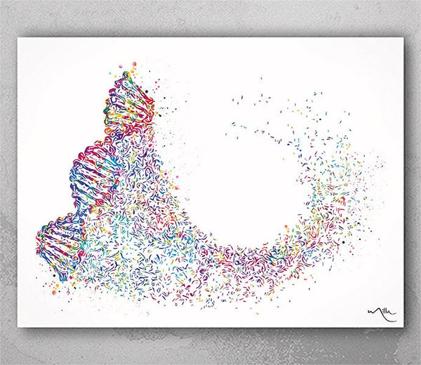DNA Art Watercolor Print DNA Helix Molecule Structure Medical Wall Art Science Genetic Doctor Office Clinic Laboratory Biology Decor-1542