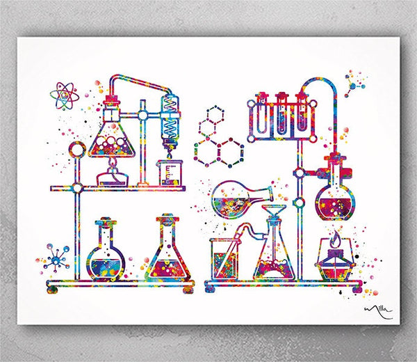 Chemistry Laboratory Watercolor Print Chemistry Lab Phlebotomist Medical Art Laboratory Cool Science Clinic Scientific Tools Wall Art-2316